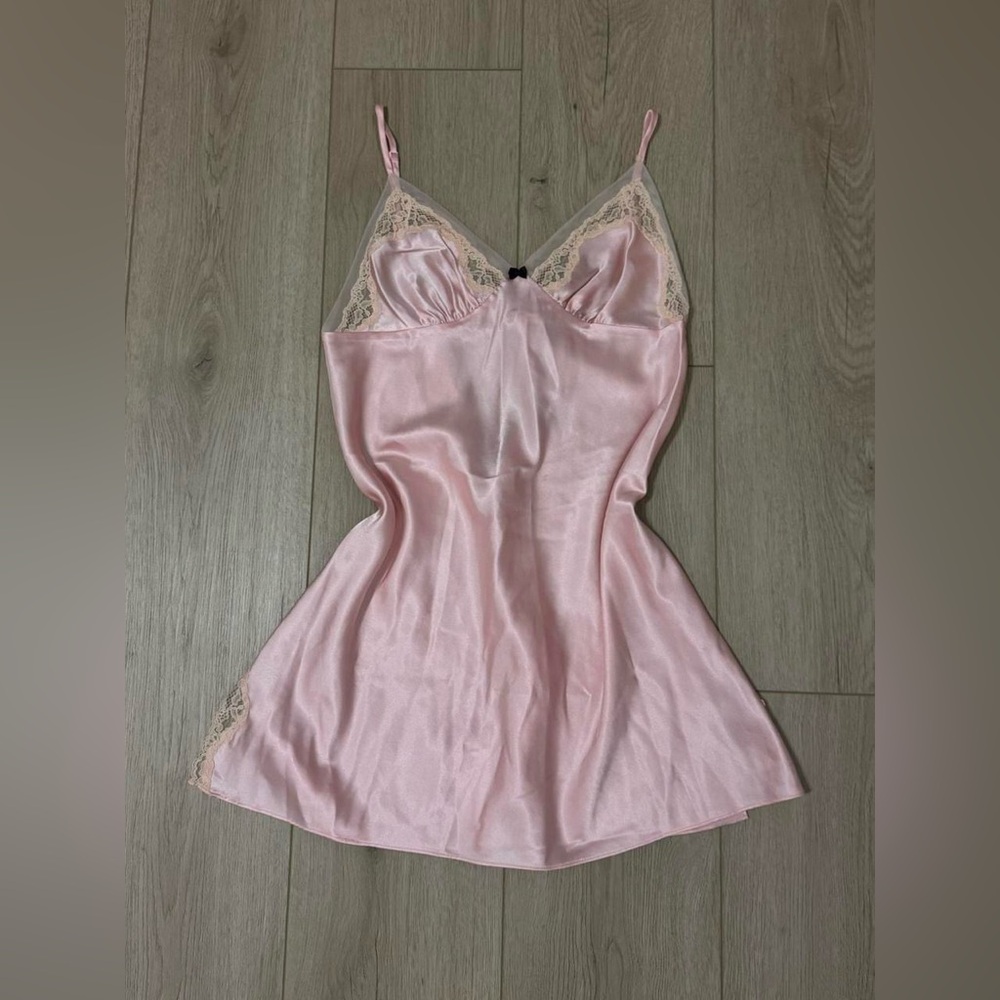 Betsey Johnson Blush Pink Satin Lace-Trim Slip Dress